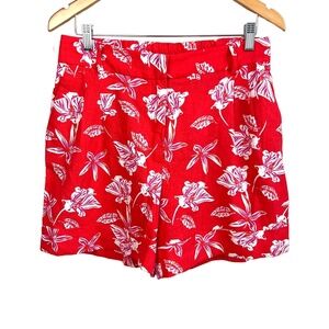 Joie‎ Linen Blend Pleated Cuffed High Waisted Floral Shorts NWOT Size 8